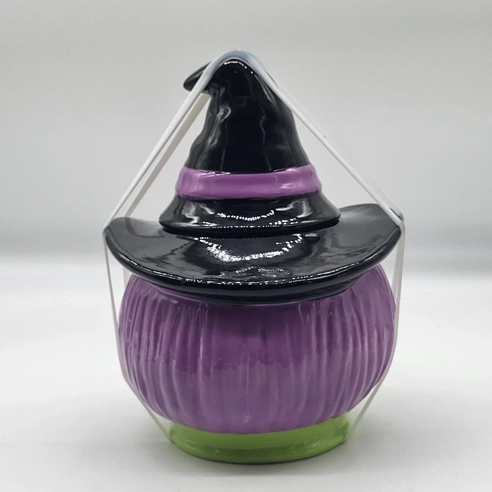 Halloween Witch Cookie Jar Green Face Purple Hair Black Hat 2026 NEW 9.5